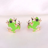 925 Silver Green Enamel Frog Stud Earrings Girls Gift