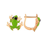 925 Silver Green Enamel Frog Stud Earrings Girls Gift