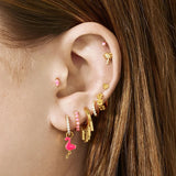 925 Silver Flamingo Charm Dangle Earrings Pink Enamel Zircon Circle Earrings
