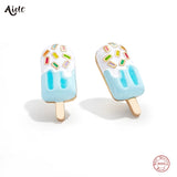 925 Silver Popsicle Stud Earrings Colorful Enamel Ice Cream Jewelry