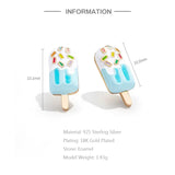 925 Silver Popsicle Stud Earrings Colorful Enamel Ice Cream Jewelry