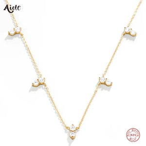 925 Silver Double Zircon Pendants Necklaces for Women