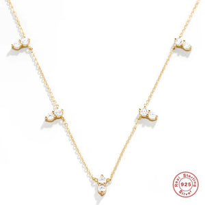 925 Silver Double Zircon Pendants Necklaces Women Stackable Clavicle Jewelry