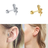 925 Silver Small Snake Piercing Earrings Twisted Zircon Studs 1piece