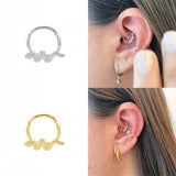 925 Silver Small Snake Piercing Earrings Twisted Zircon Studs 1piece