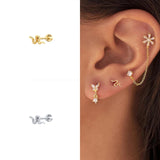925 Silver Small Snake Piercing Earrings Twisted Zircon Studs 1piece