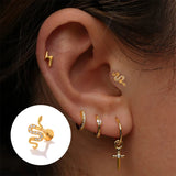 925 Silver Small Snake Piercing Earrings Twisted Zircon Studs 1piece