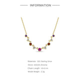 925 Silver Colorful CZ Zircon Charm Necklace Red Crystal Clavicle Choker