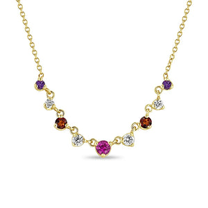 925 Silver Colorful CZ Chain Necklace Red Crystal Choker
