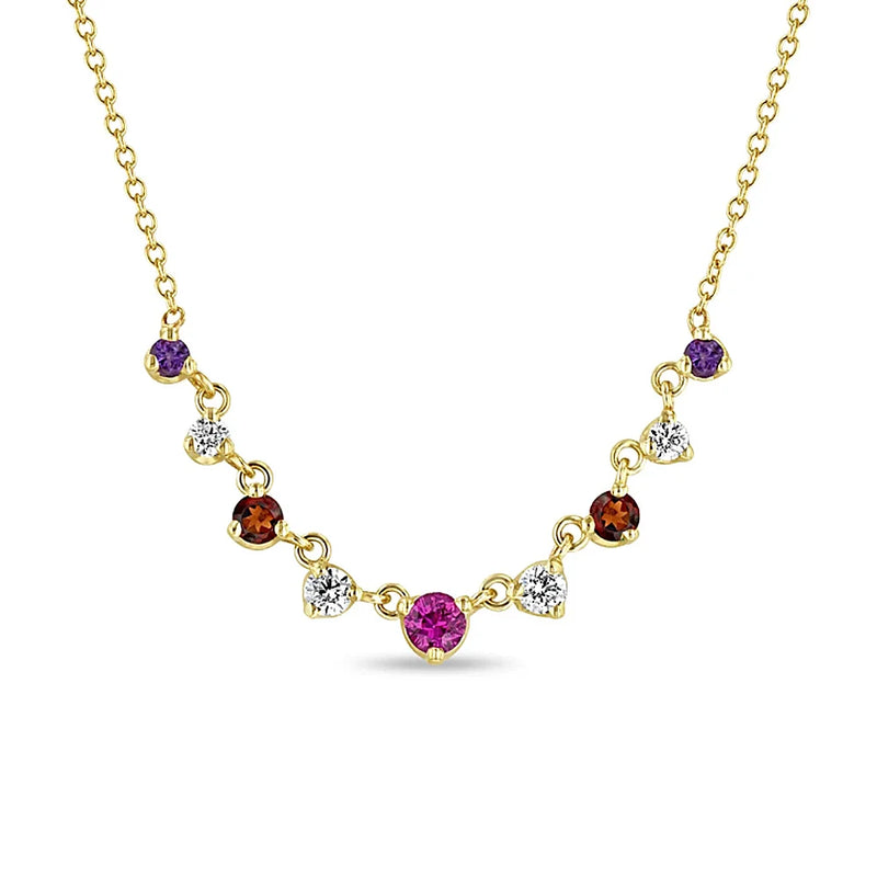 925 Silver Colorful CZ Chain Necklace Red Crystal Choker