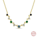 925 Silver Colorful CZ Zircon Charm Necklace Red Crystal Clavicle Choker