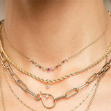 925 Silver Colorful CZ Zircon Charm Necklace Red Crystal Clavicle Choker