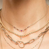 925 Silver Colorful CZ Chain Necklace Red Crystal Choker