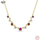 925 Silver Colorful CZ Chain Necklace Red Crystal Choker