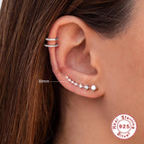 925 Silver CZ Piercing Earring Climber Long Line Shape Ear Crawler Studs