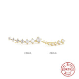 925 Silver CZ Piercing Earring Climber Long Line Shape Ear Crawler Studs