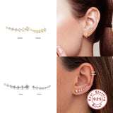 925 Silver CZ Piercing Earring Climber Long Line Shape Ear Crawler Studs