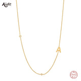 925 Silver Initial Necklace A-Z 26 Letters Name Choker Stackable 18K Plated