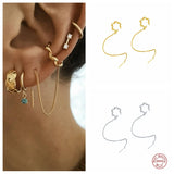 925 Silver Chain Tassel Clip Earrings Single Twist Circle Ear Cuff