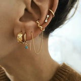 925 Silver Chain Tassel Clip Earrings Single Twist Circle Ear Cuff