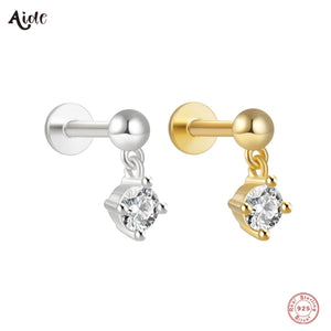 925 Silver Zircon Chain Drop Earrings Piercing