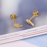 925 Sterling Silver CZ Lightning Stud Earrings