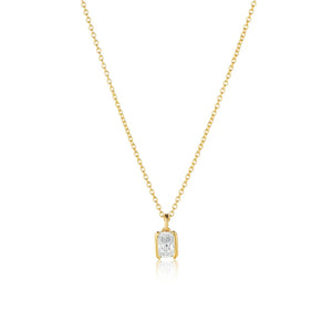 925 Silver Rectangle Oval CZ Zircon Pendant Necklace For Women