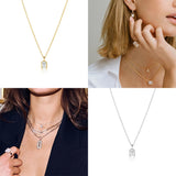 925 Silver Rectangle Oval CZ Zircon Pendant Necklace Women Clavicle Choker