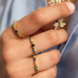 925 Silver Colorful Zircon Crystal Rings Boho Stackable Finger Rings