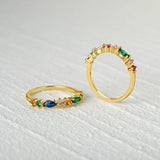 925 Silver Colorful Zircon Crystal Rings Boho Stackable Finger Rings