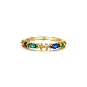 925 Silver Colorful Zircon Crystal Rings Boho Stackable Finger Rings