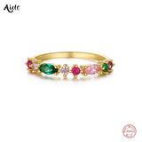 925 Silver Colorful Zircon Crystal Rings Boho Stackable Finger Rings