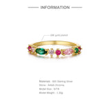 925 Silver Colorful Zircon Crystal Rings Boho Stackable Finger Rings