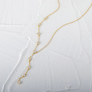 925 Silver Y Shape Necklace Zircons Chain Tassel Choker for Women