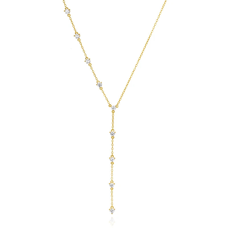 925 Silver Y Shape Necklace Zircons Chain Tassel Choker for Women