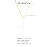 925 Silver Y Shape Necklace Zircons Chain Tassel Choker for Women