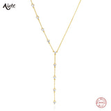 925 Silver Y Shape Necklace Zircons Chain Tassel Choker for Women