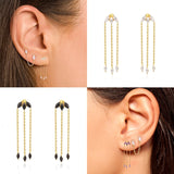 925 Silver Tassel Drop Earrings Purple Zircon Turquoise Charm Dangle