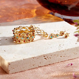 925 Silver Red Gem Mosaic Hollow Ring Women Zircon Beads Circle Jewelry