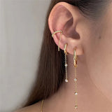 925 Silver Moon Star Charm Dangle Earrings Tassel Zircon Drop Long Chain
