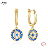 925 Silver Devil's Eye Drop Earrings Zircon Piercing Pendant Dangling Jewelry