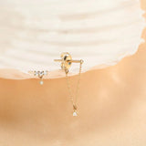 925 Silver Tassel V Dangle Earrings Zircon Charm Women Front Back Jewelry