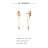 925 Silver Tassel V Dangle Earrings Zircon Charm Women Front Back Jewelry