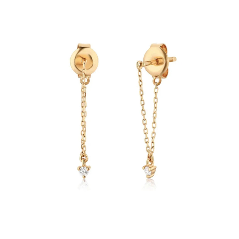 925 Silver Double Chain Tassel V Shape Zircon Earrings