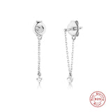 925 Silver Tassel V Dangle Earrings Zircon Charm Women Front Back Jewelry