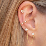 925 Silver Dbl Circle Ear Cuff W/Zircon Clip Earrings