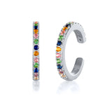 925 Silver Dbl Circle Ear Cuff W/Zircon Clip Earrings