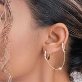 925 Silver Double Circle Hoop Earrings Pearl Pave Setting
