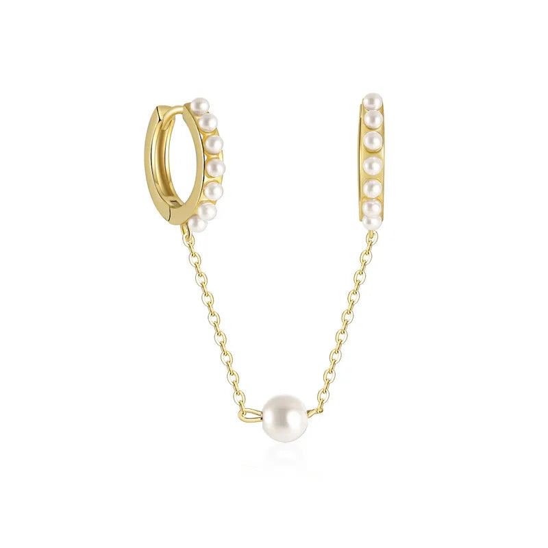 925 Silver Double Circle Hoop Earrings Pearl Pave Setting
