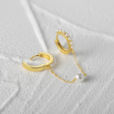 925 Silver Double Circle Hoop Earrings Pearl Pave Setting